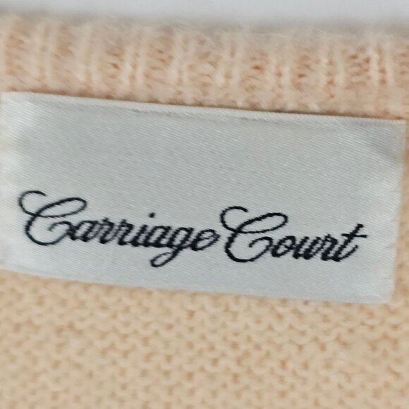 Warm Soft Peach Tight Knit Bedazzled Grandma Core Preppy Retro Cozy Sweater S - Picture 8 of 10